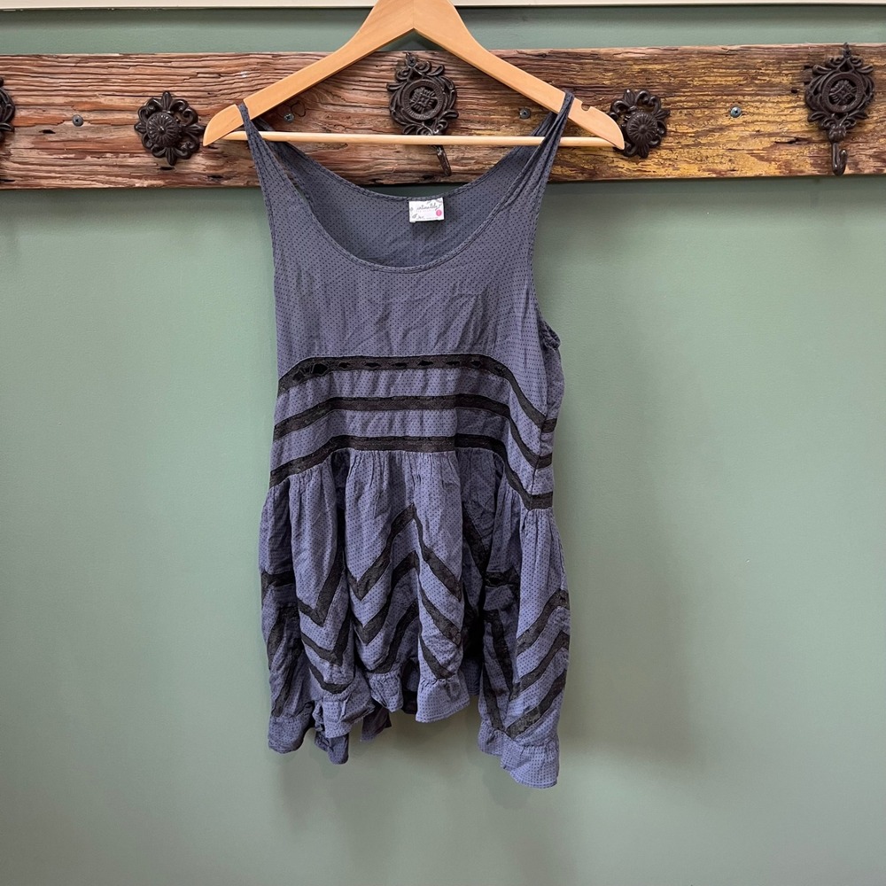 Intimately Free People Womens XS Blue Pointelle Lace Peplum Tank Top Sleeveless